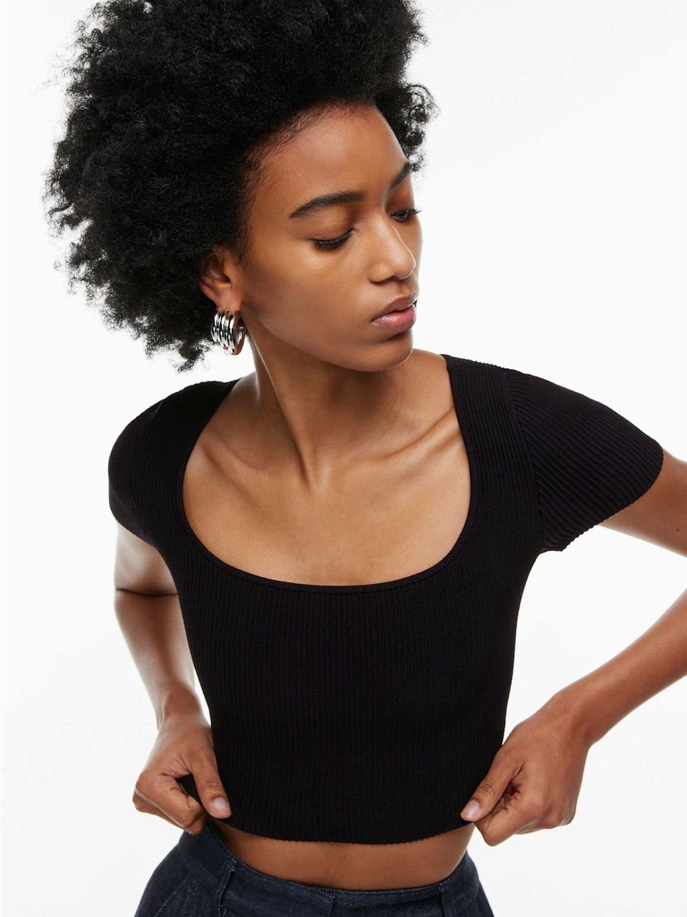 Aritzia Babaton Sculpt Knit Squareneck Top - Black - Small